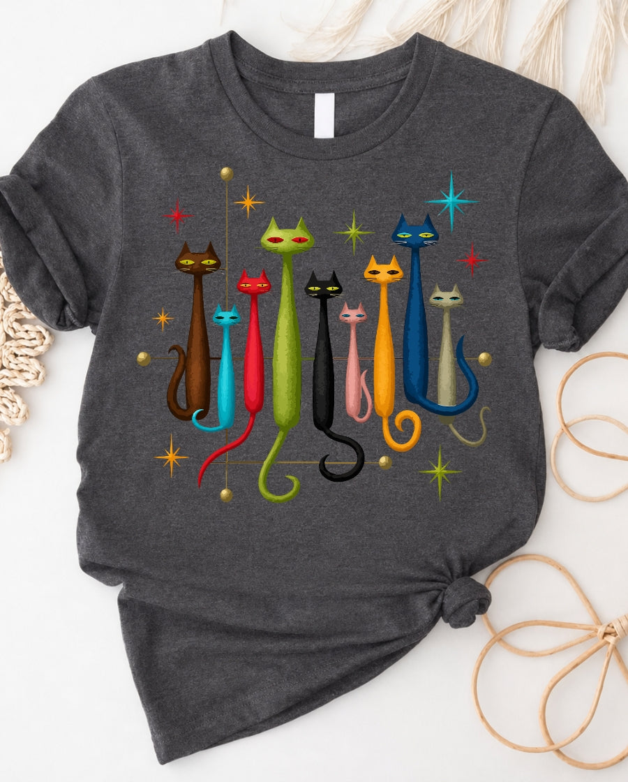 Cats Long Neck T-Shirt — Cute Stretchy Cat Illustration Tee
