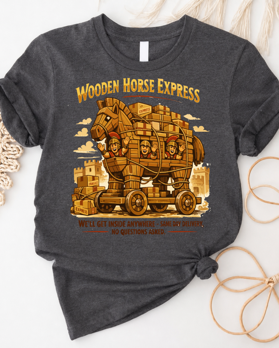 Wooden Horse Express T‑Shirt — Trojan Wagon Vintage Graphic Tee