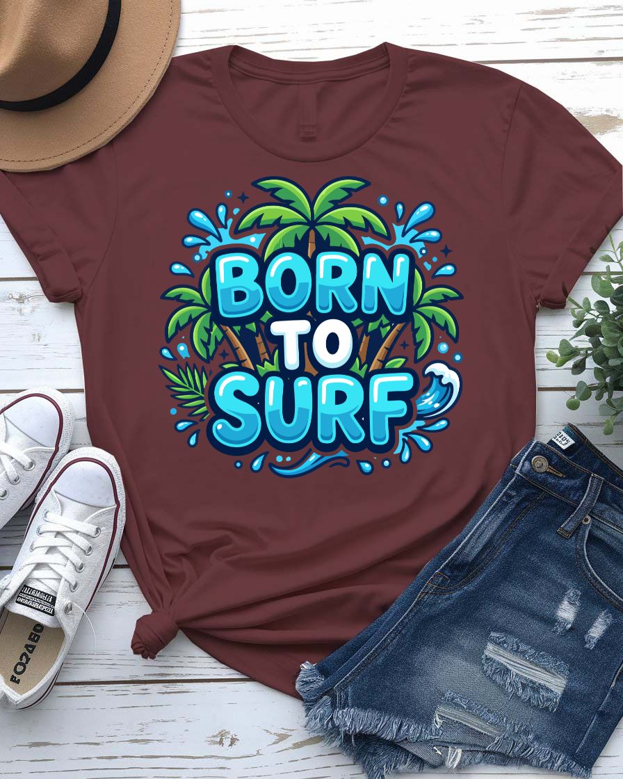 Born to surf tee vintage longboard wave graphic