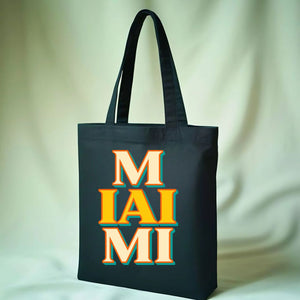 Vibrant Miami souvenir tote bag at the beach or poolside