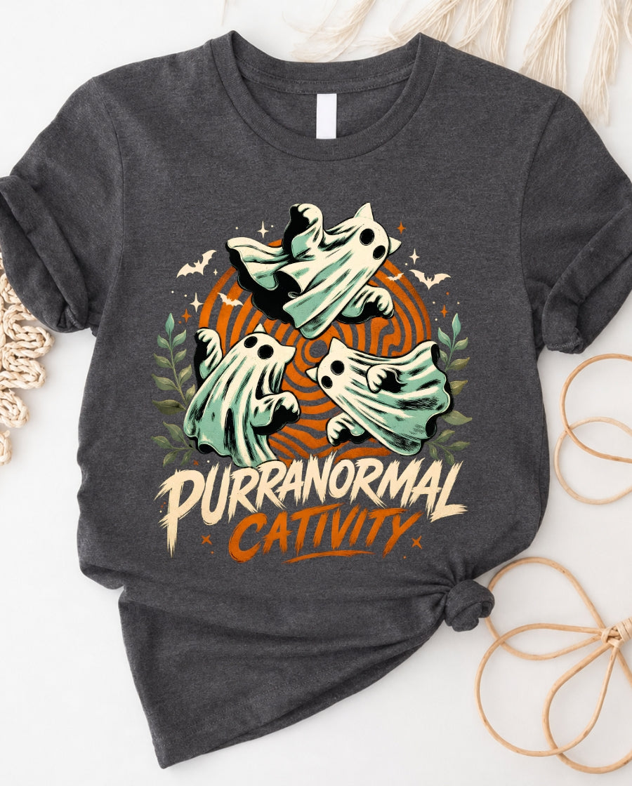 Purranormal Cativity Tee — Halloween Ghost Cats Graphic T-Shirt