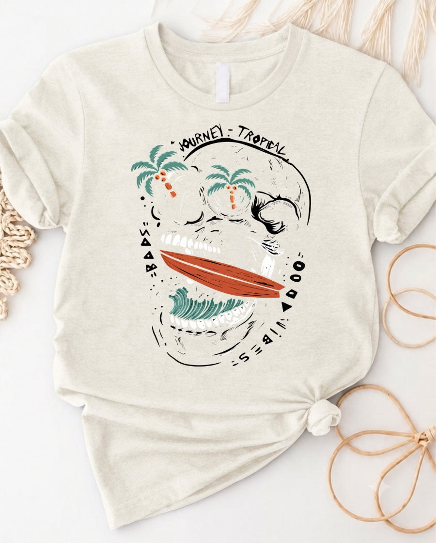 Tropical Skull Surfboard Graphic T-Shirt
