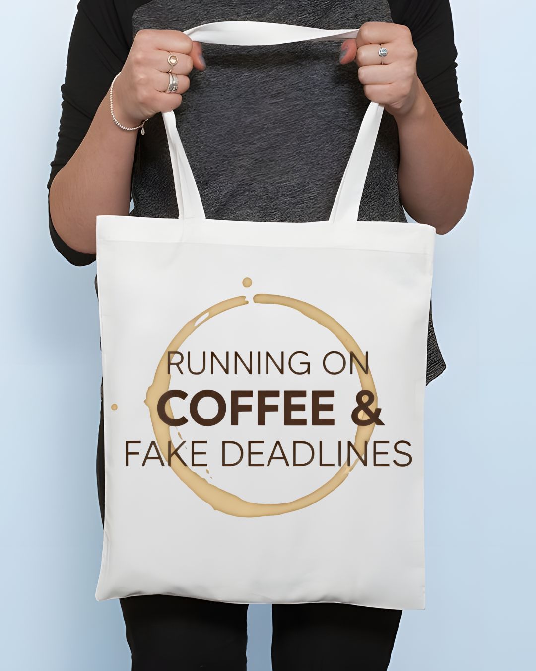 "Running on Coffee and Fake Deadlines" Funny Tote Bag