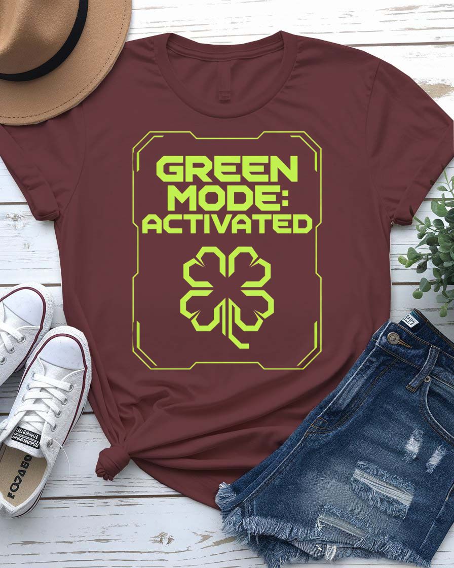St. Patrick's Green Mode Activated T-Shirt with toggle switch on model