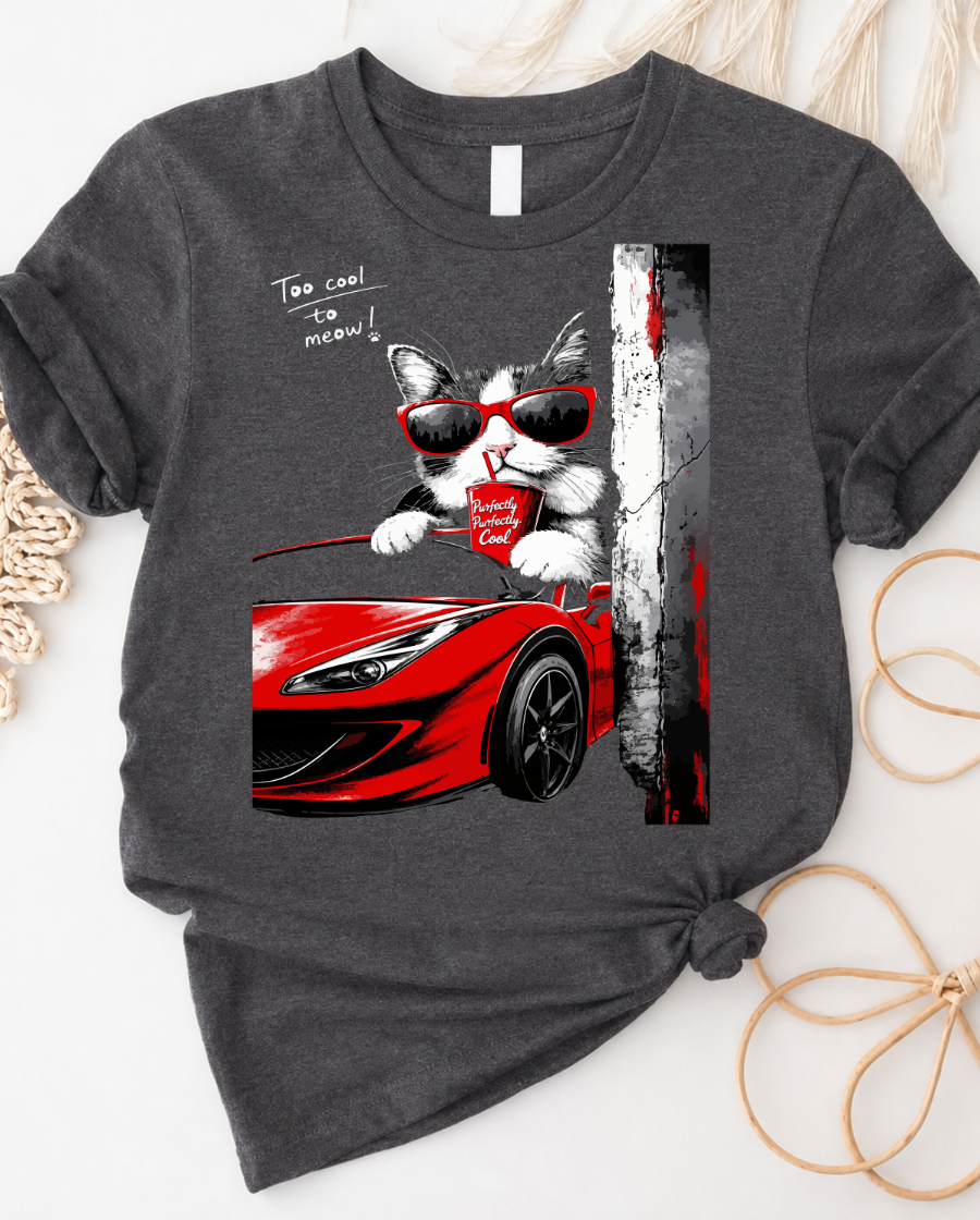 Cool Cat in Red Sports Car T-Shirt