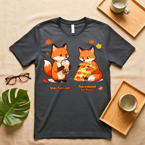 Fox Love Pizza Cute Animal Graphic T-Shirt