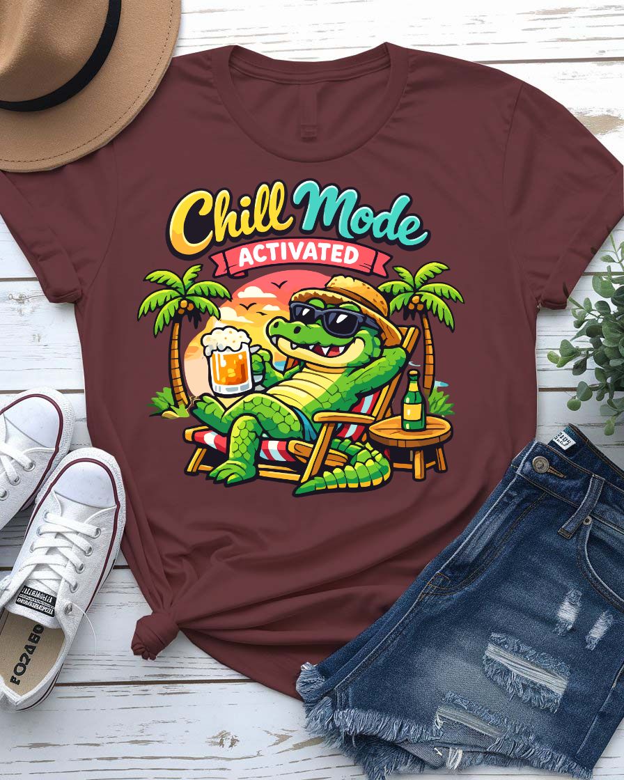 Chill mood activated summer tee with button graphic