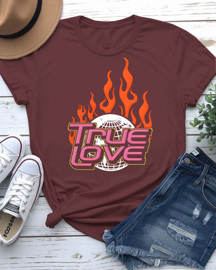True Love Streetwear Tee with imperfect interlocking hearts on model
