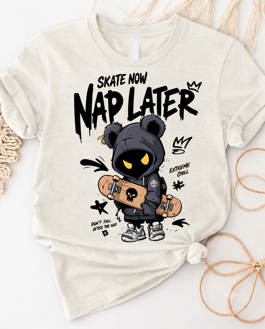 Skater Grim Bear Cute Streetwear Skateboard Graphic Tee