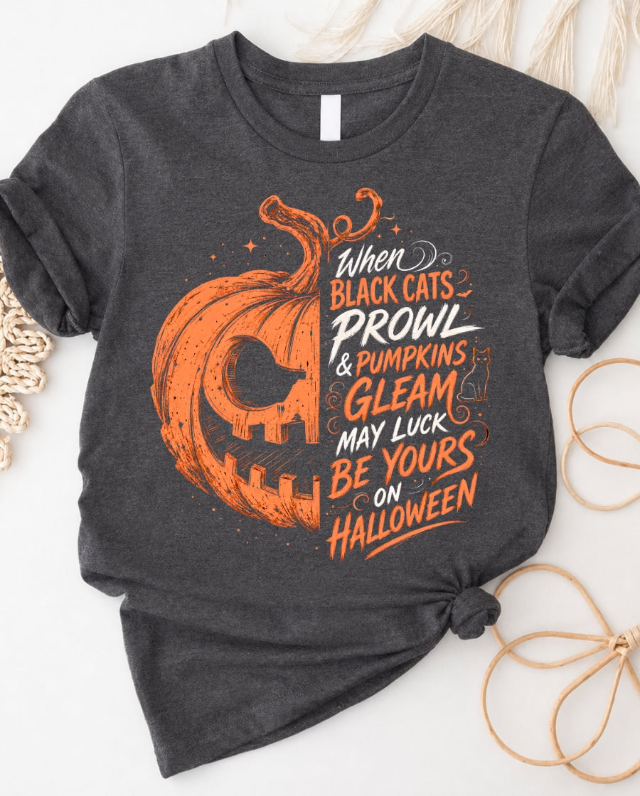Halloween Jack-o'-Lantern Tee — "When Black Cats Prowl & Pumpkins Gleam"