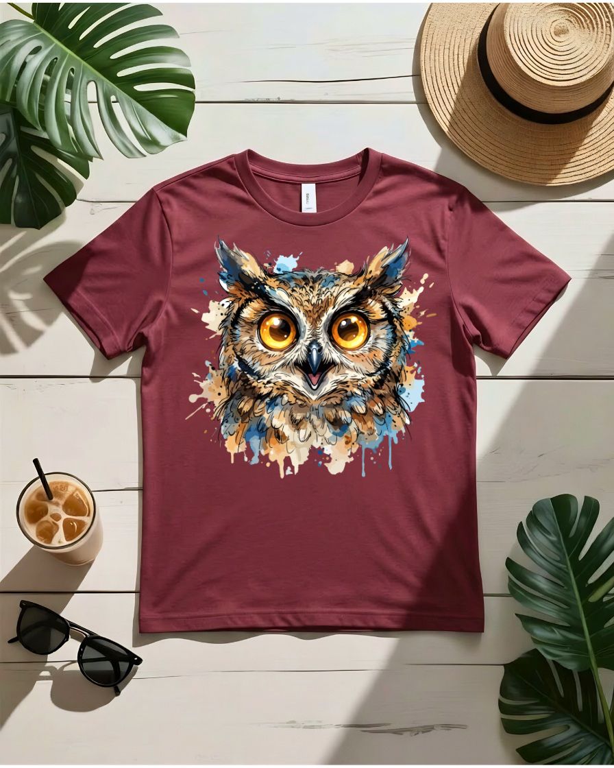 Golden gaze owl tee glowing golden eyes moonlit branch