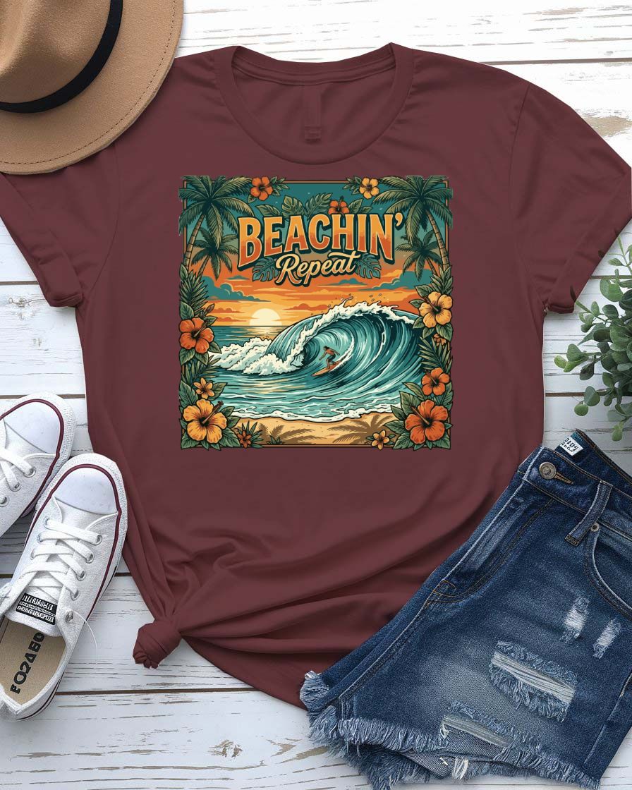 Beachin Repeat Vibes Design Tee