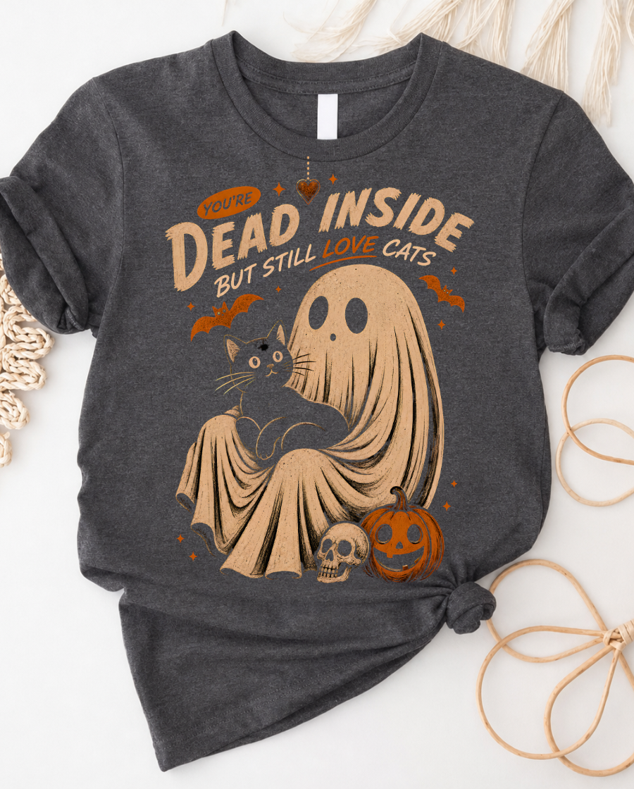 Halloween Ghost Cat T-Shirt — “Dead Inside But Still Love Cats”