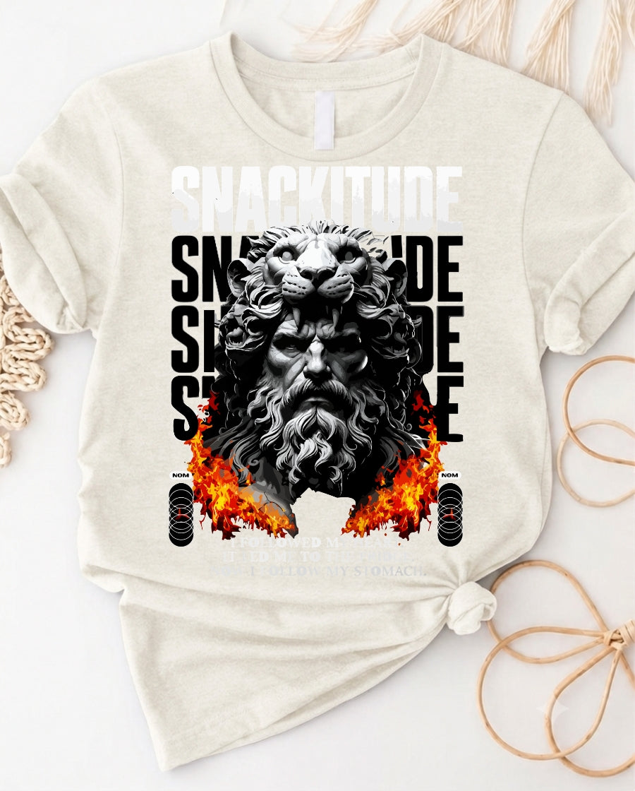 Snackitude Lion Warrior Funny Graphic T-Shirt