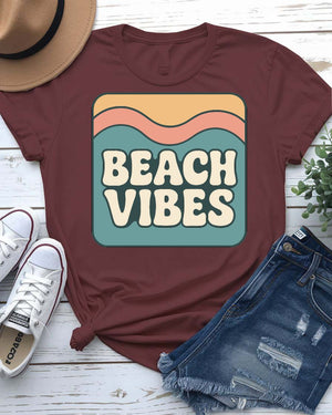 Beach vibes tee smiling sun with rays coastal graphic