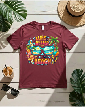 Life better at the beach tee beach chair ocean view graphic