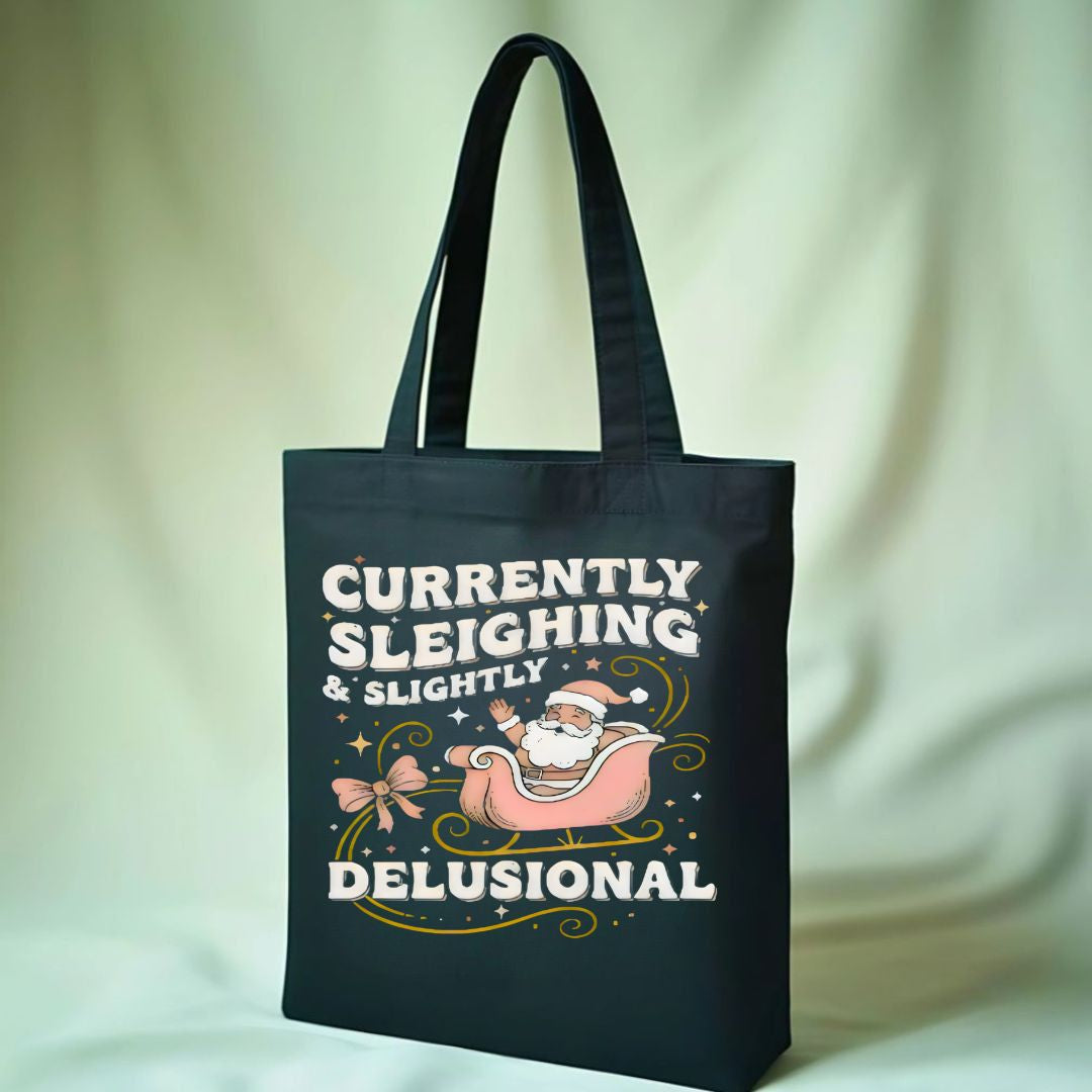 Currently Sleighing" Holiday Pun Tote Bag