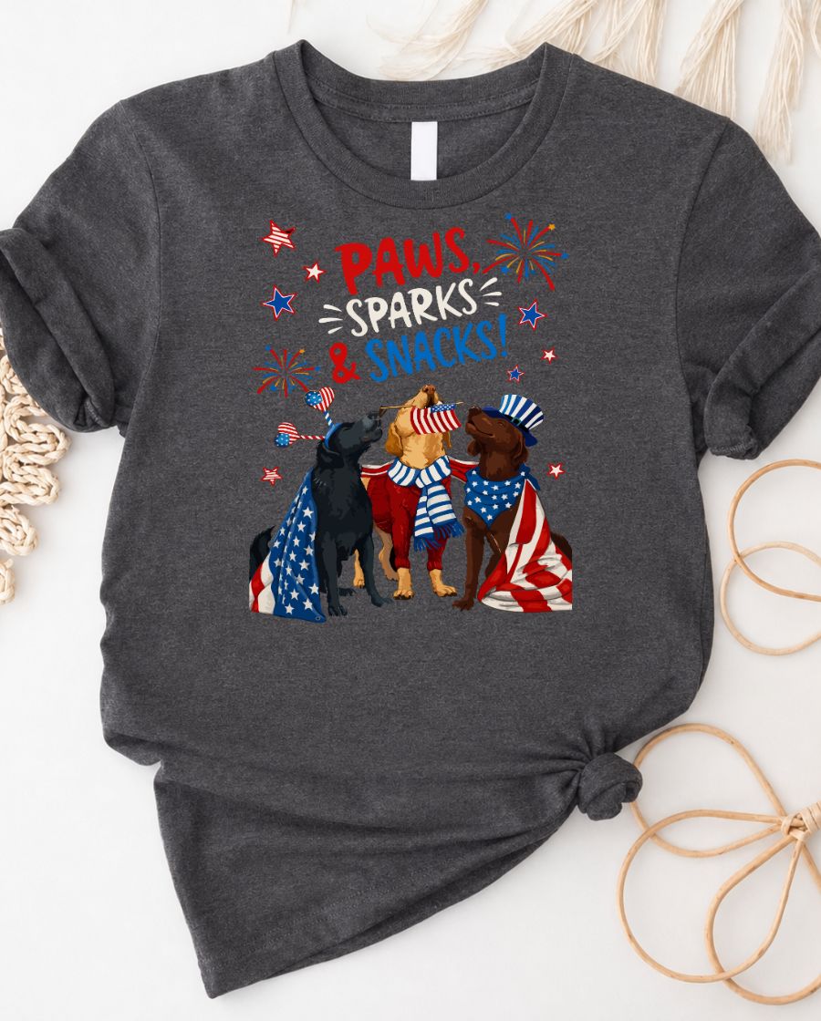 PAWS Sparks & Snacks T-Shirt — Pet Lovers Graphic 4th July Tee