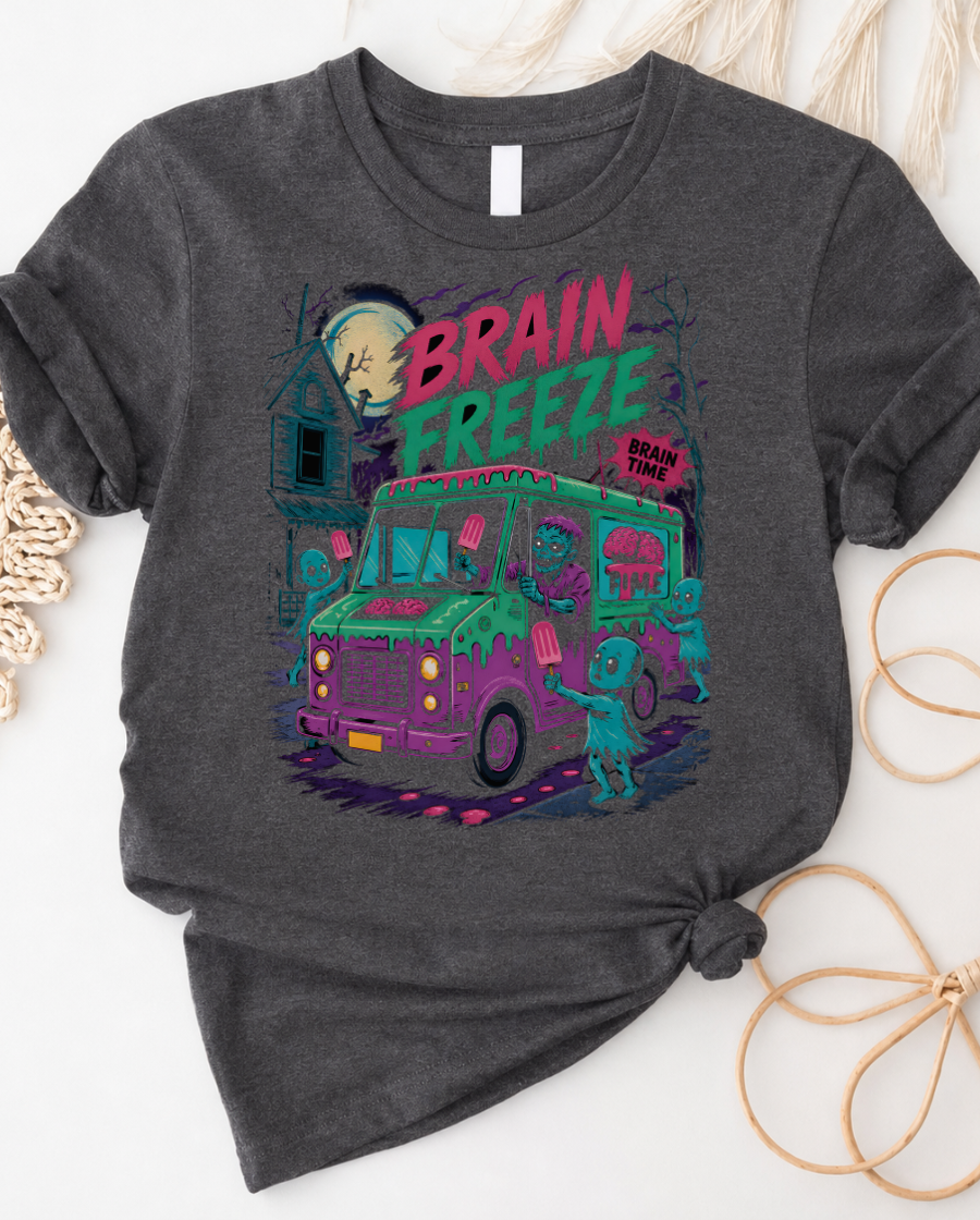 Brain Freeze Ice Cream Truck T‑Shirt — Neon Retro Horror Graphic Tee