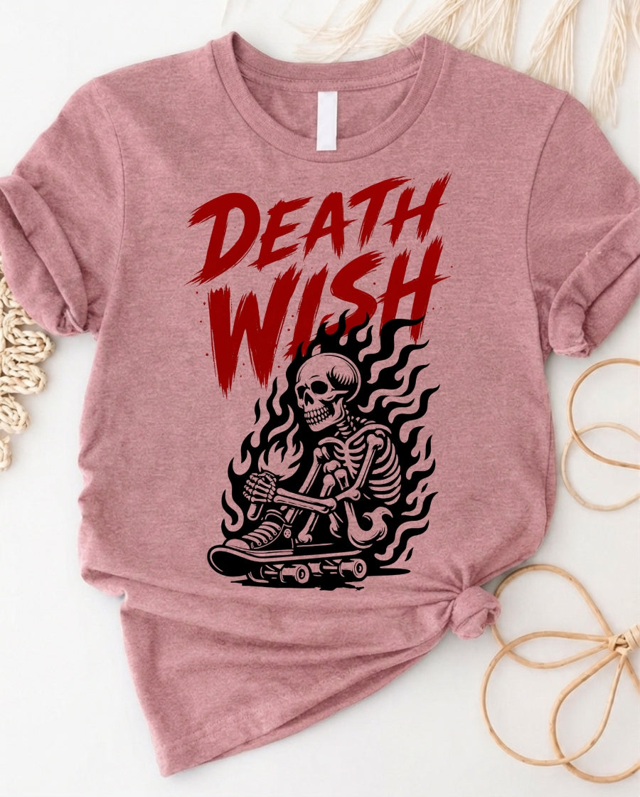 Death Wish Skateboard T-Shirt — Retro Skeleton Skate Tee