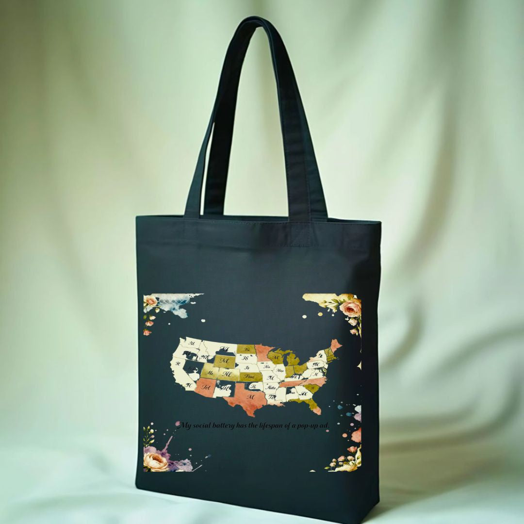 American States Tote Bag with Detailed USA Map