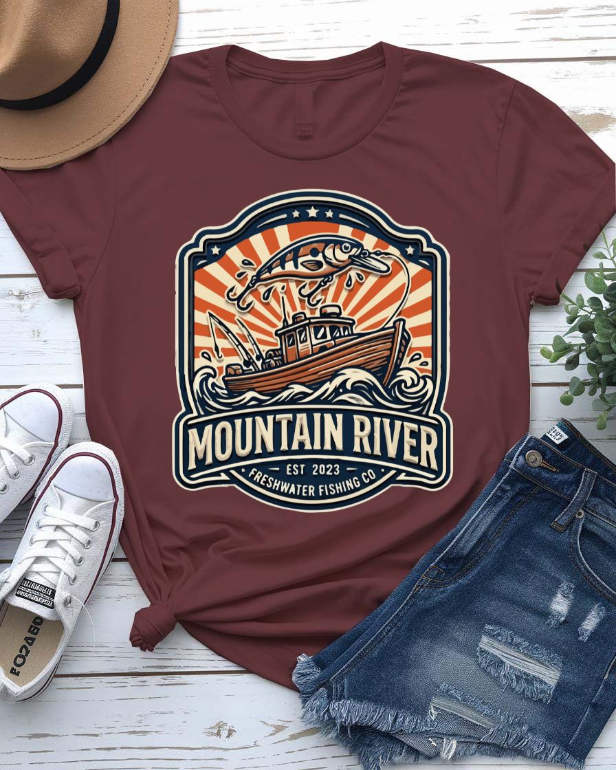 Mountain river design tee flowing river through mountain valley