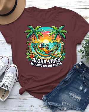 Aloha vibes relaxing on island tee hammock palm tree graphic