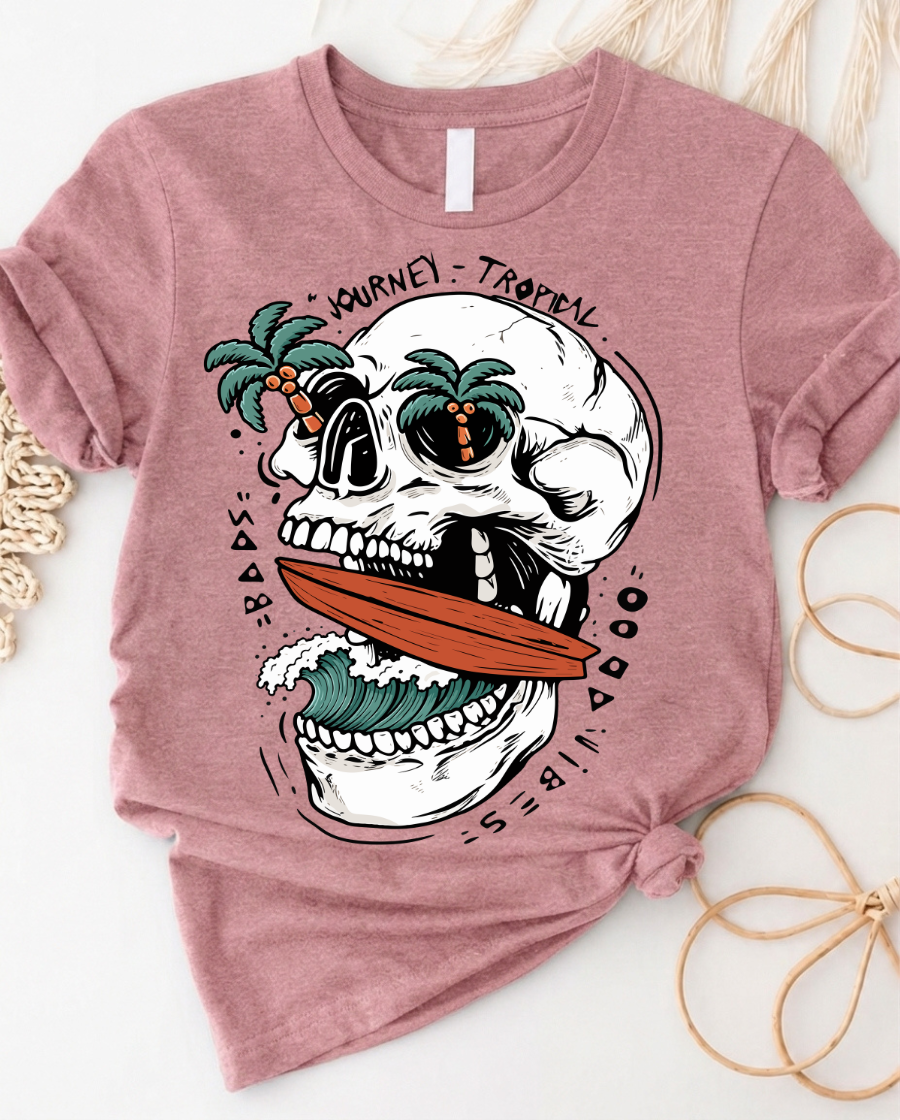 Surfing Skull Tropical Vibes Graphic Tee