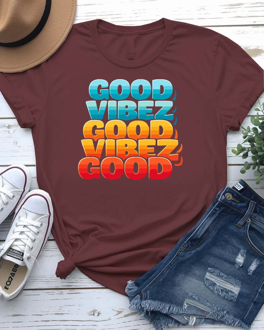 Good vibez design tee smiling sun and positive phrase