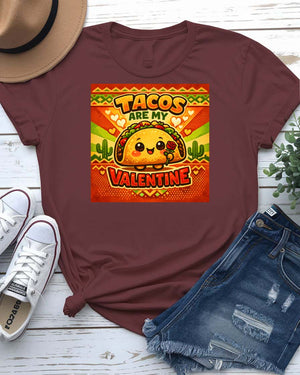 Tacos Are My Valentine t-shirt with cute smiling taco graphic