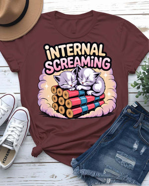 Internal Screaming Cat Lovers t-shirt with cute cat and bold text