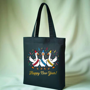 Funny Goose Meme "Happy New Year" Tote Bag for 2025