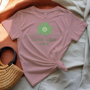 Lucky vibes only tee four leaf clover script design