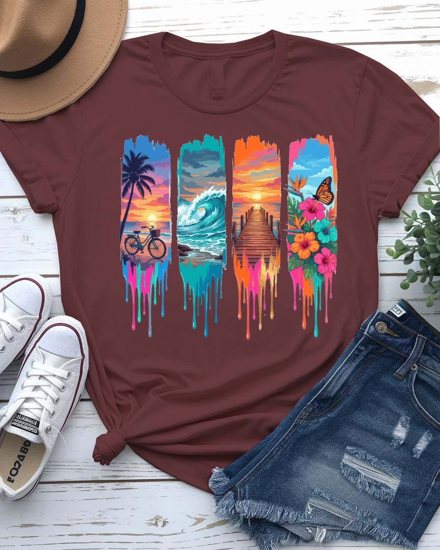 Summer dessert graphic tee dripping ice cream cone waffle