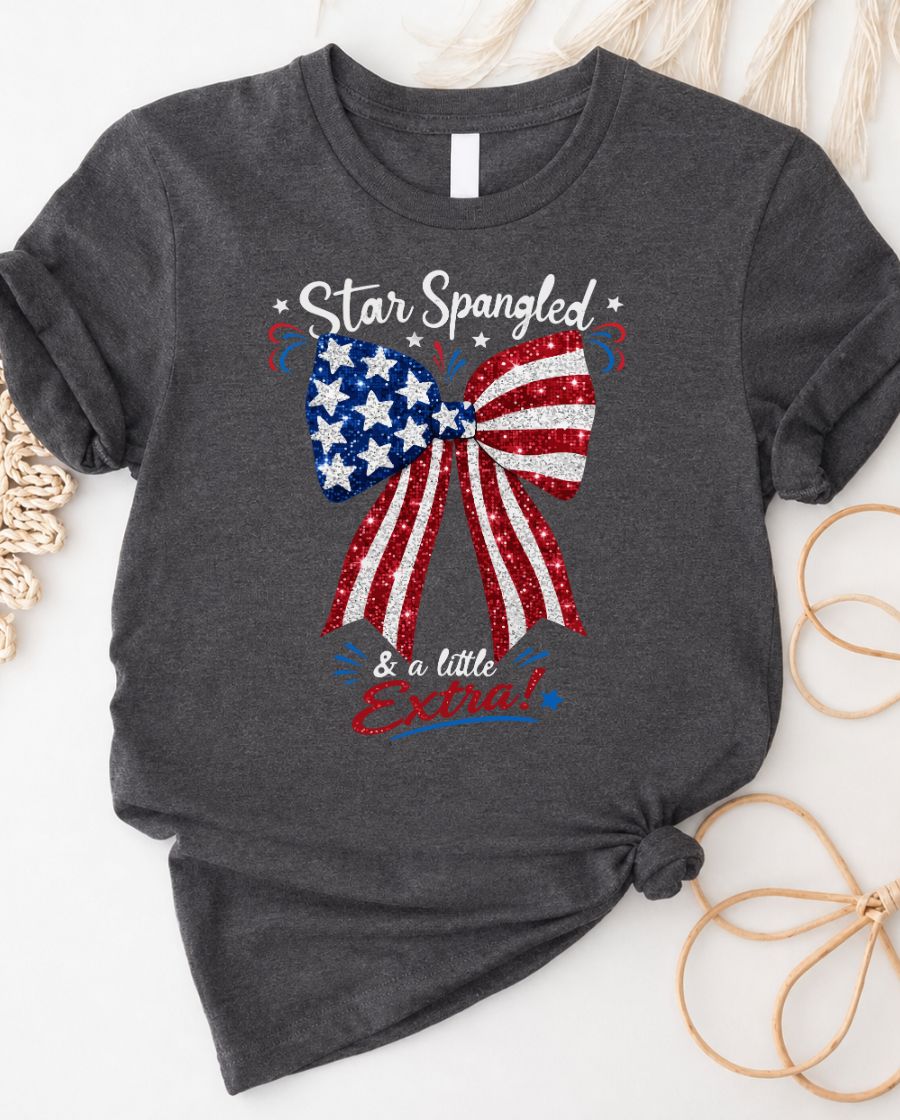 American Flag Color Bow T-Shirt — 4th of July Patriotic Tee