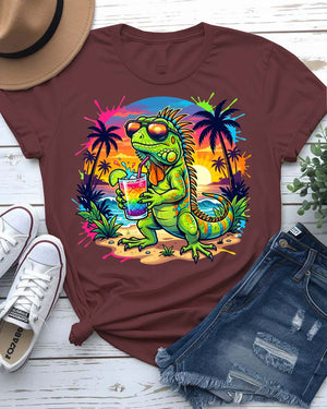 Tropical iguana vibes tee with sunglasses graphic