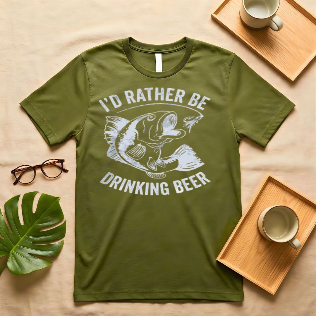 I'd Rather Be Drinking Beer Funny Fishing Graphic T-Shirt