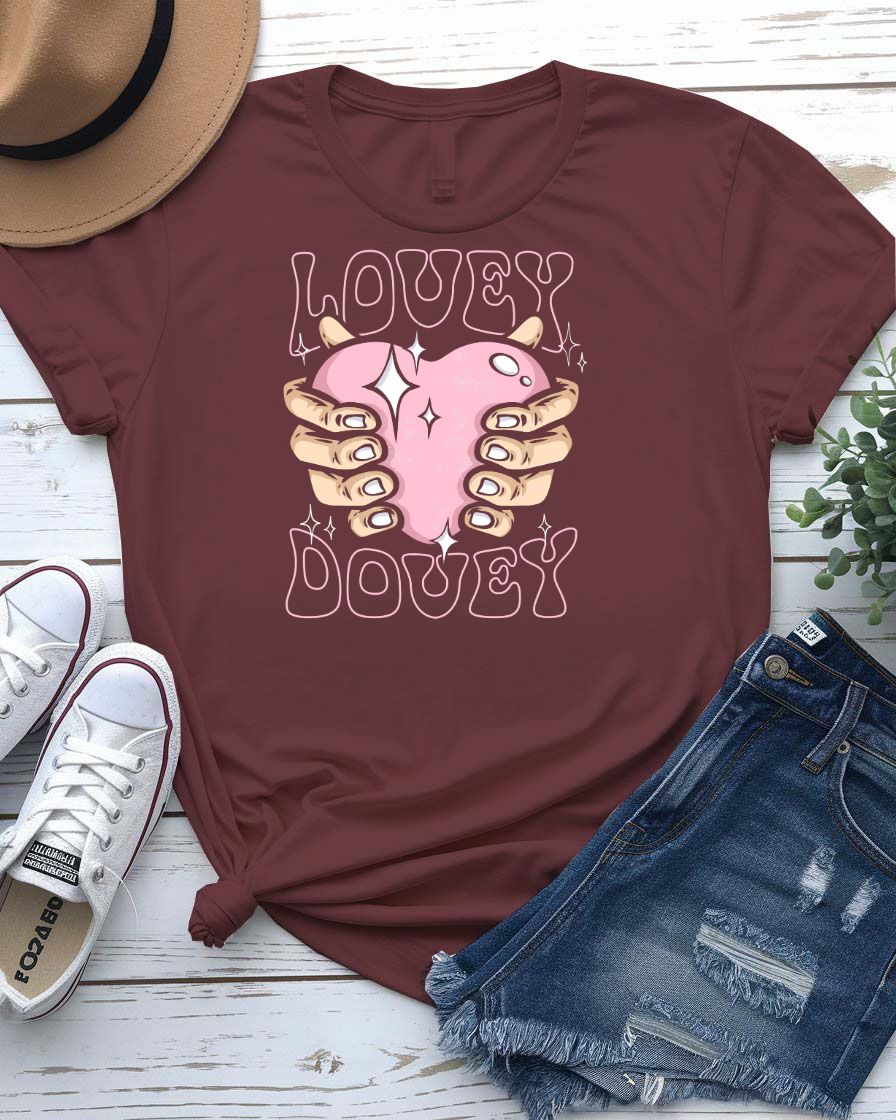 Lovely Dovey streetwear tee with minimalist heart graphic on couple