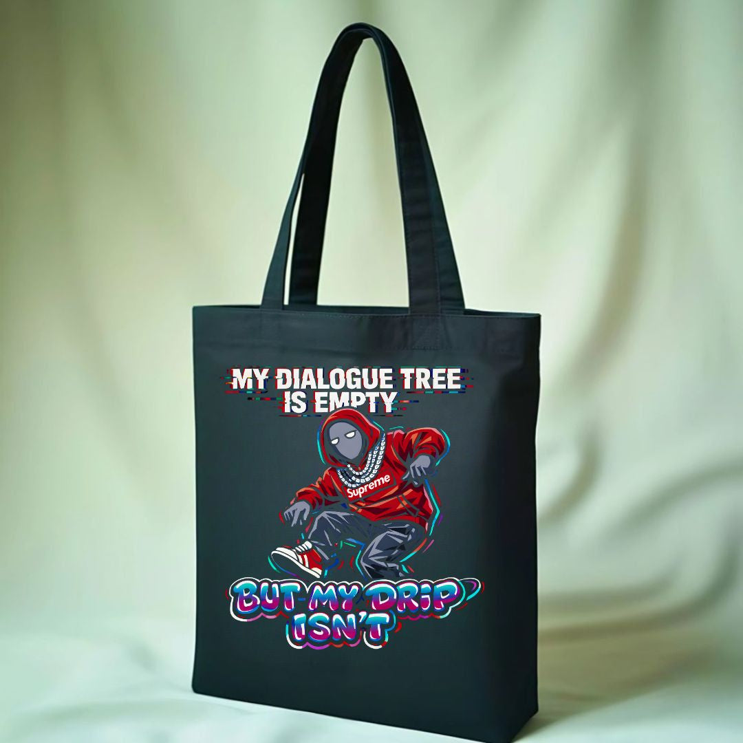 "My Dialoged Tree Is Empty" artistic graphic tote bag on canvas