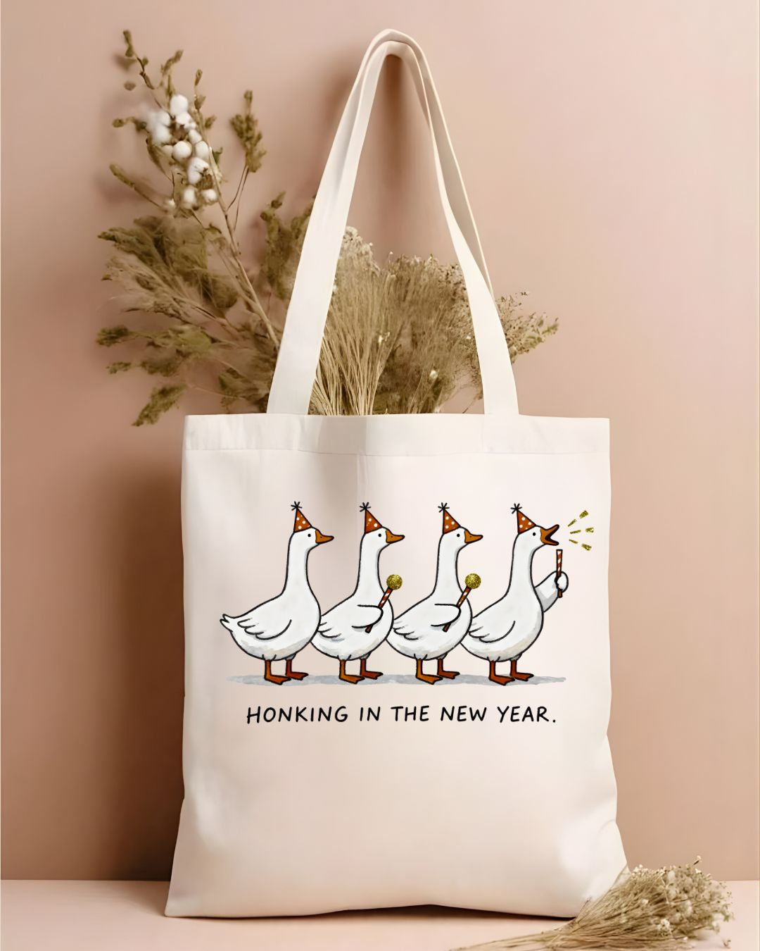 Honking In New Year Funny Cartoon Goose Tote Bag