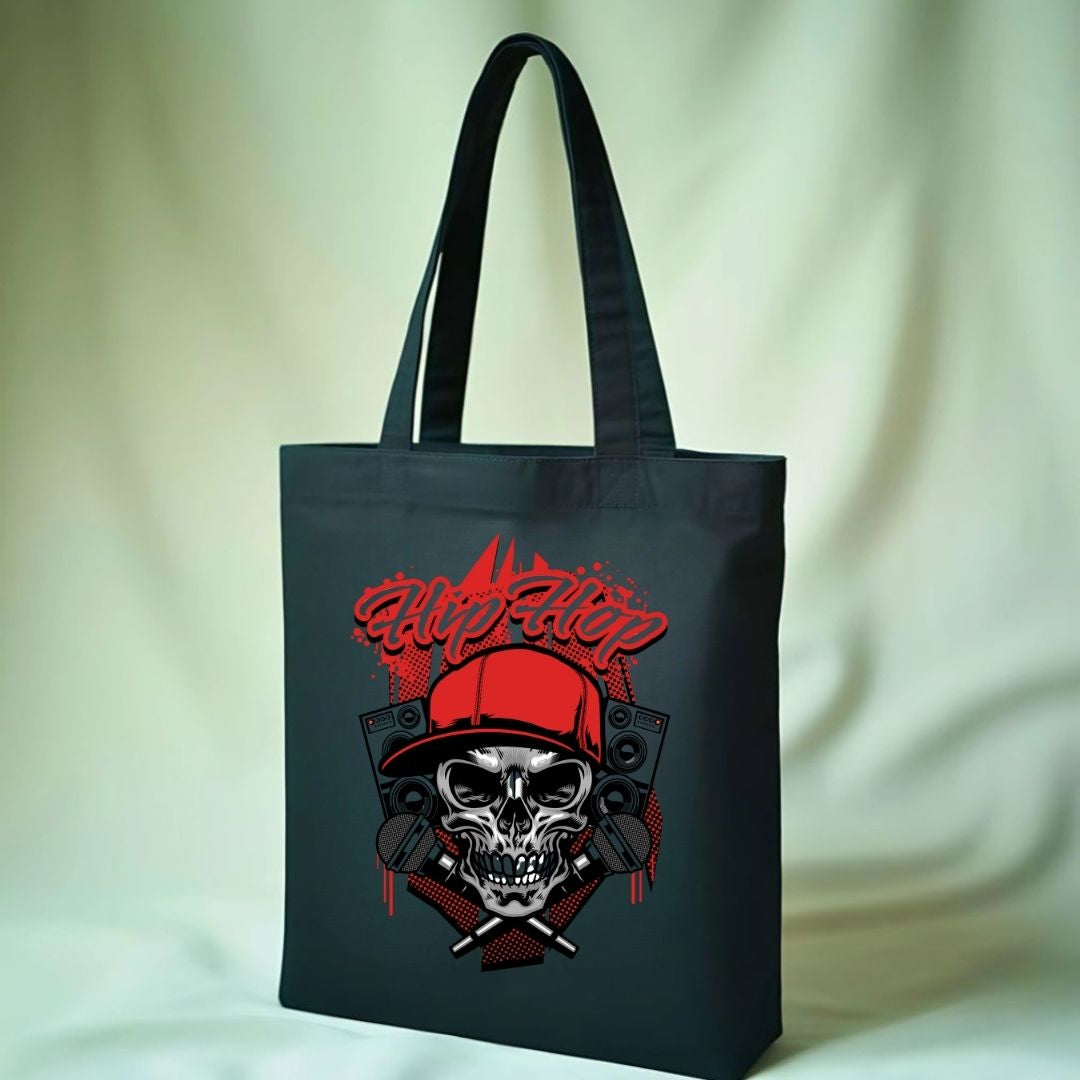 Hip Hop Skull Graphic Tote Bag - Urban Culture Canvas Bag