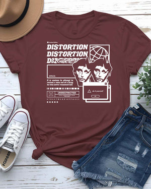 Distortion Streetwear Tee with fractured face dissolving into static on model