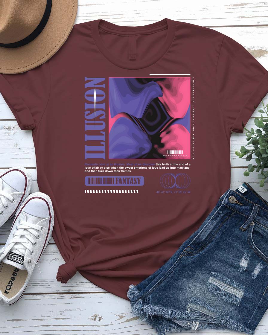 Illusion Streetwear Tee with impossible staircase optical graphic on model