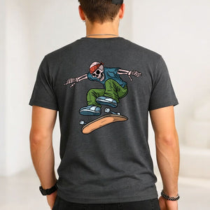 Skull Skate Lover Streetwear Tee - Skull & Skateboard Graphic