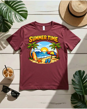 Summer time vibes tee retro script sunburst graphic