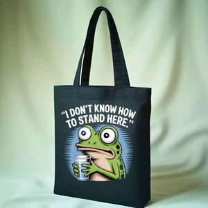 "I Stand Here Frog" Meme Tote Bag with Cute Amphibian Design
