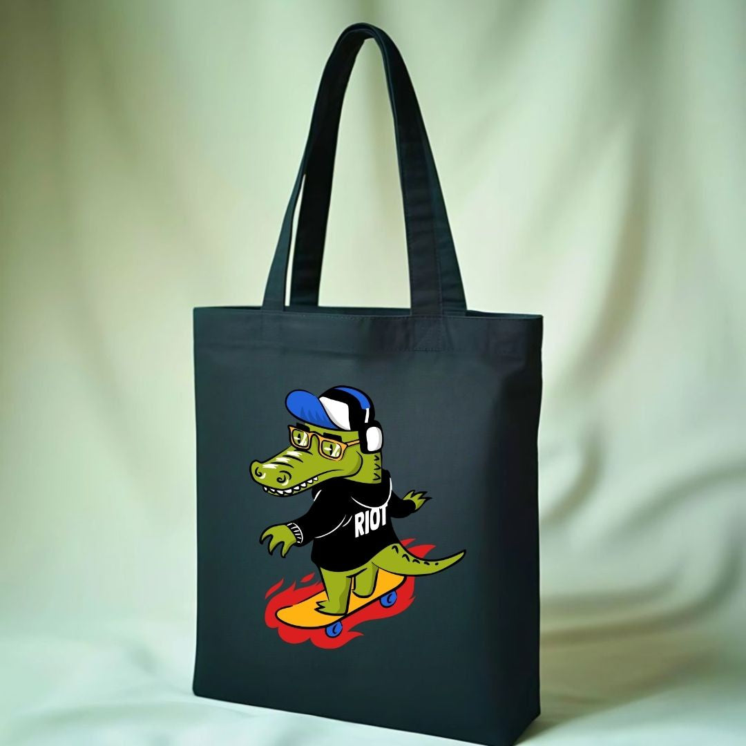 Riot Crocodile Graphic Cotton Canvas Tote Bag
