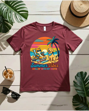 Summer vibes chillin with my besti tee two figures under palm tree