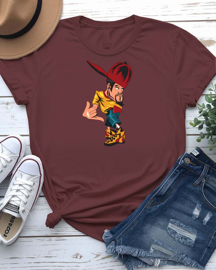 Hat Man Streetwear Tee with shadowy figure in wide-brim hat amid fog on model