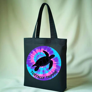 Artistic Sea Turtle Illustration on Cotton Canvas Tote Bag